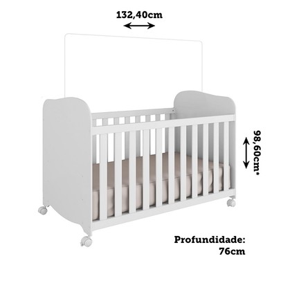 Berço Americano Uli com Rodízios 100% Mdf Branco Brilho - Móveis Peroba