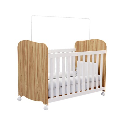 Berço Americano Uli com Rodízios 100% Mdf Branco Brilho/Amêndoa - Móveis Peroba