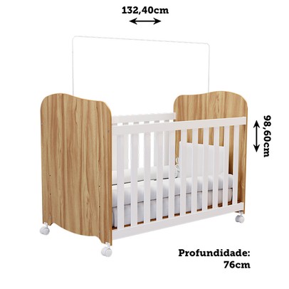 Berço Americano Uli com Rodízios 100% Mdf Branco Brilho/Amêndoa - Móveis Peroba