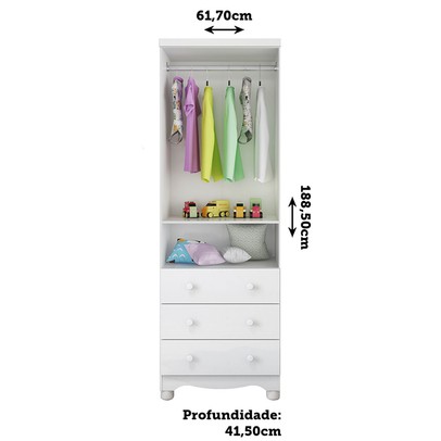 Guarda-Roupa de Bebê Júnior New 2 Portas 3 Gavetas 100% Mdf Branco Brilho - Móveis Peroba