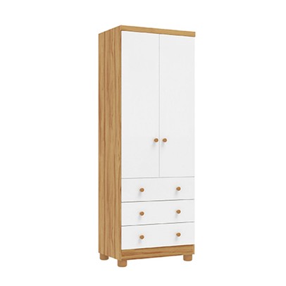 Guarda-Roupa de Bebê Júnior New 2 Portas 3 Gavetas 100% Mdf Branco Brilho/Amêndoa - Móveis Peroba