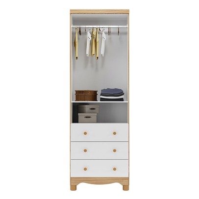 Guarda-Roupa de Bebê Júnior New 2 Portas 3 Gavetas 100% Mdf Branco Brilho/Amêndoa - Móveis Peroba