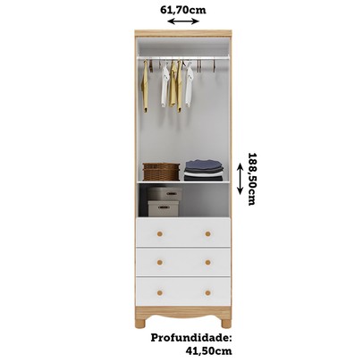 Guarda-Roupa de Bebê Júnior New 2 Portas 3 Gavetas 100% Mdf Branco Brilho/Amêndoa - Móveis Peroba