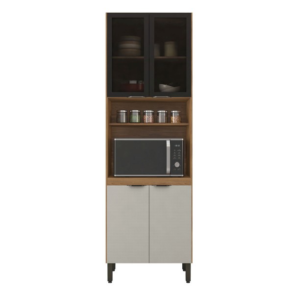 Paneleiro Firenze 2 Portas Vidro 2 Portas Mdp Amêndola/Nude - Demóbile