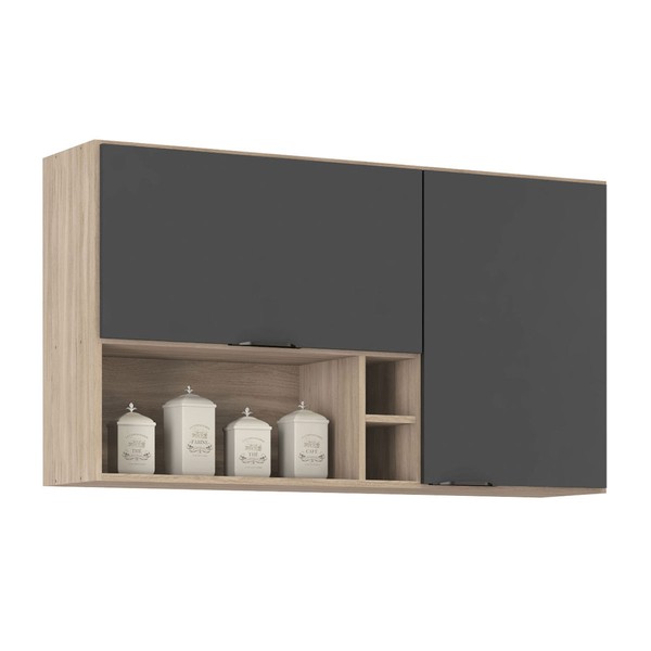 Armário Aéreo Cozinha Firenze 120cm 2 Portas Avena/Grafito - Demóbile