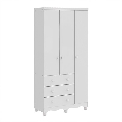 Guarda-Roupa de Bebê Júnior New 3 Portas 3 Gavetas 100% Mdf Branco Brilho - Móveis Peroba