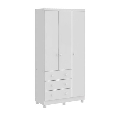 Guarda-Roupa de Bebê Júnior New 3 Portas 3 Gavetas 100% Mdf Branco Brilho - Móveis Peroba