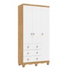 Guarda-Roupa de Bebê Júnior New 3 Portas 3 Gavetas 100% Mdf Branco Brilho/Amêndoa - Móveis Peroba
