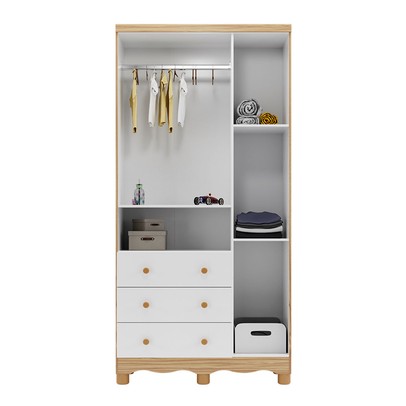 Guarda-Roupa de Bebê Júnior New 3 Portas 3 Gavetas 100% Mdf Branco Brilho/Amêndoa - Móveis Peroba