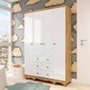 Guarda-Roupa de Bebê Júnior New 4 Portas 3 Gavetas 100% Mdf Branco Brilho/Amêndoa - Móveis Peroba