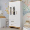 Guarda-Roupa de Bebê Popy Retrô 3 Portas 2 Gavetas 100% Mdf 3 Prateleiras Branco/Amêndoa - Móveis Peroba