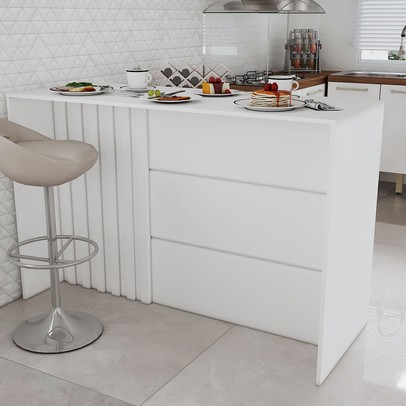 Bancada de Cozinha Alta Ilha Gourmet Ripado Branco Hp - Panorama Móveis