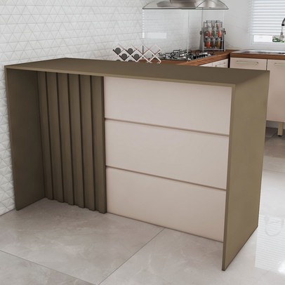 Bancada de Cozinha Alta Ilha Gourmet Ripado Duna/Cristal - Panorama Móveis