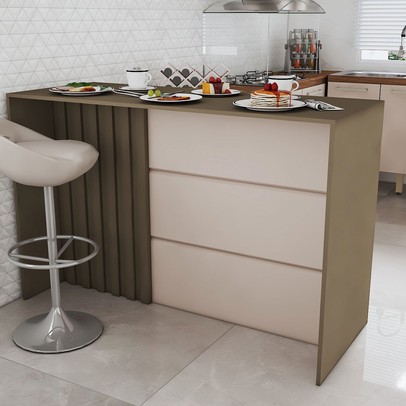 Bancada de Cozinha Alta Ilha Gourmet Ripado Duna/Cristal - Panorama Móveis