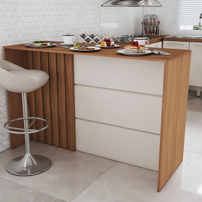 Bancada de Cozinha Alta Ilha Gourmet Ripado Nature/Areia Hp - Panorama Móveis