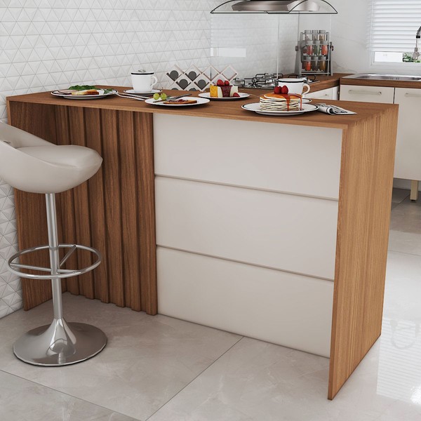 Bancada de Cozinha Alta Ilha Gourmet Ripado Nature/Areia Hp - Panorama Móveis