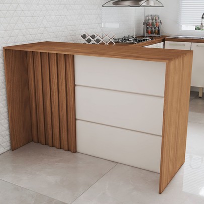 Bancada de Cozinha Alta Ilha Gourmet Ripado Nature/Areia Hp - Panorama Móveis