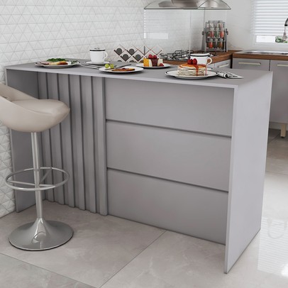 Bancada de Cozinha Alta Ilha Gourmet Ripado Cinza Hp - Panorama Móveis