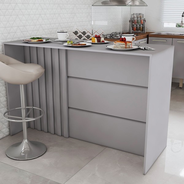 Bancada de Cozinha Alta Ilha Gourmet Ripado Cinza Hp - Panorama Móveis