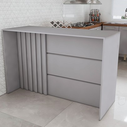 Bancada de Cozinha Alta Ilha Gourmet Ripado Cinza Hp - Panorama Móveis