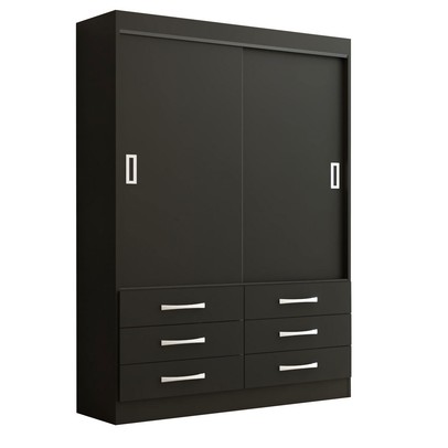 Guarda-Roupa Solteiro Ushuaia 2 Portas 6 Gavetas Preto - Panorama Móveis