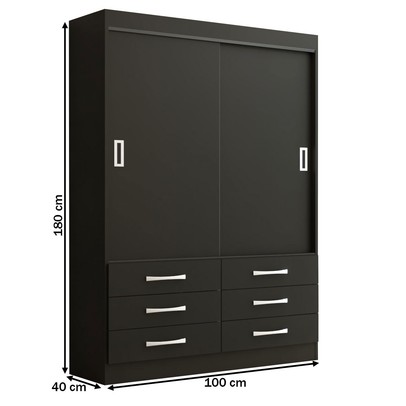 Guarda-Roupa Solteiro Ushuaia 2 Portas 6 Gavetas Preto - Panorama Móveis