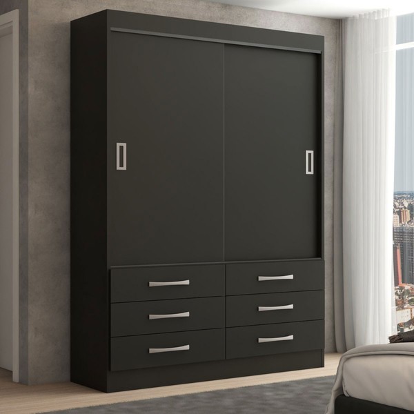 Guarda-Roupa Solteiro Ushuaia 2 Portas 6 Gavetas Preto - Panorama Móveis