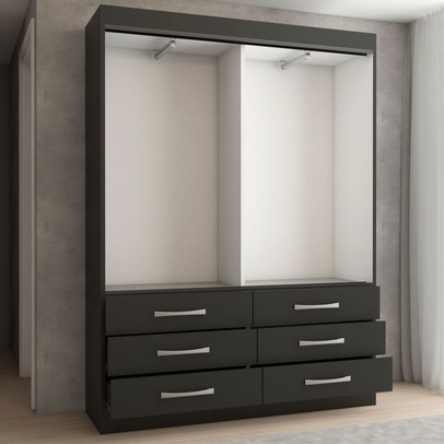 Guarda-Roupa Solteiro Ushuaia 2 Portas 6 Gavetas Preto - Panorama Móveis