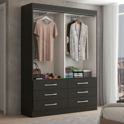 Guarda-Roupa Solteiro Ushuaia 2 Portas 6 Gavetas Preto - Panorama Móveis