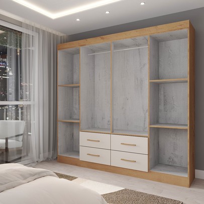 Guarda-Roupa Casal Colosseo 8 Portas 4 Gavetas Ripado Pintura 3d Canelato/Natura - Panorama Móveis