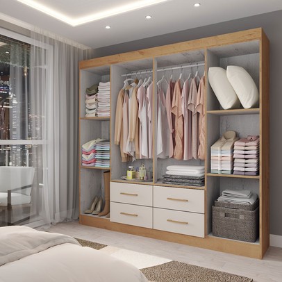 Guarda-Roupa Casal Colosseo 8 Portas 4 Gavetas Ripado Pintura 3d Canelato/Natura - Panorama Móveis