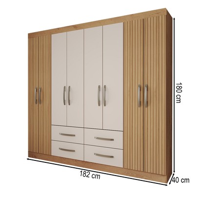 Guarda-Roupa Casal Colosseo 8 Portas 4 Gavetas Ripado Pintura 3d Canelato/Natura - Panorama Móveis