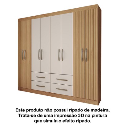 Guarda-Roupa Casal Colosseo 8 Portas 4 Gavetas Ripado Pintura 3d Canelato/Natura - Panorama Móveis