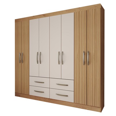 Guarda-Roupa Casal Colosseo 8 Portas 4 Gavetas Ripado Pintura 3d Canelato/Natura - Panorama Móveis