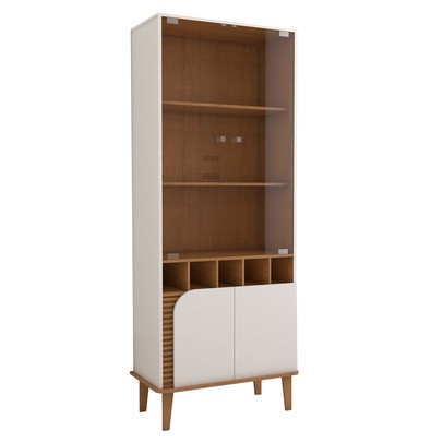 Cristaleira Balneário 4 Portas 2 Prateleiras Adega Off White/Freijó - Panorama Móveis