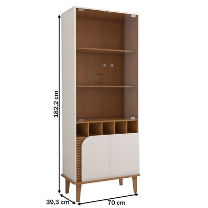 Cristaleira Balneário 4 Portas 2 Prateleiras Adega Off White/Freijó - Panorama Móveis