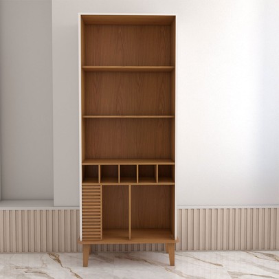 Cristaleira Balneário 4 Portas 2 Prateleiras Adega Off White/Freijó - Panorama Móveis