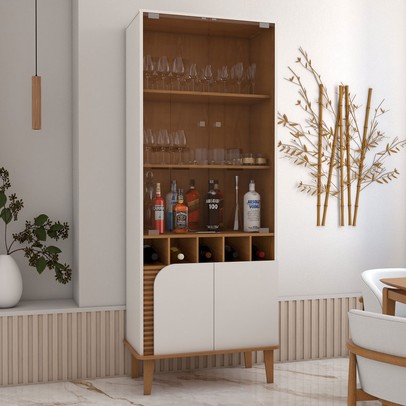 Cristaleira Balneário 4 Portas 2 Prateleiras Adega Off White/Freijó - Panorama Móveis