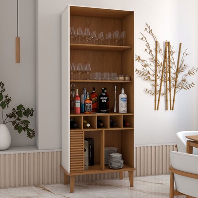 Cristaleira Balneário 4 Portas 2 Prateleiras Adega Off White/Freijó - Panorama Móveis