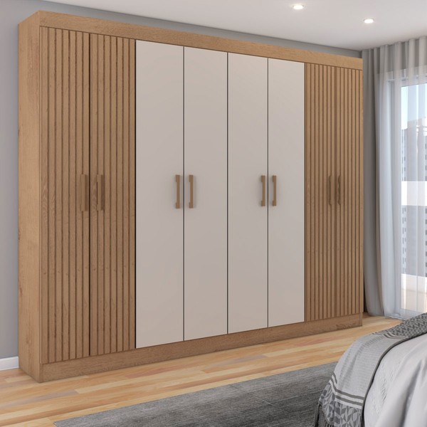Guarda-Roupa Casal Pantheon 8 Portas 2 Gavetas Canelato Rústico/Natura - Panorama Móveis
