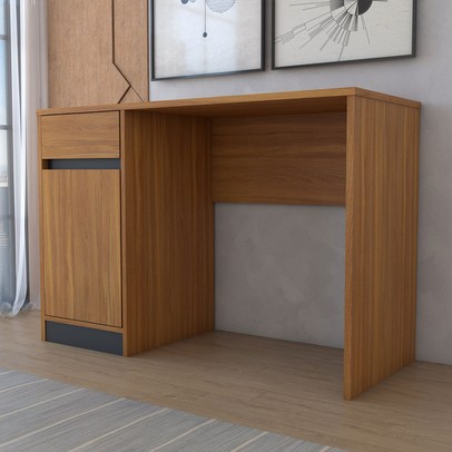 Mesa Escrivaninha Loft 1 Porta 1 Gaveta Amêndola Touch/Grafito - Panorama Móveis