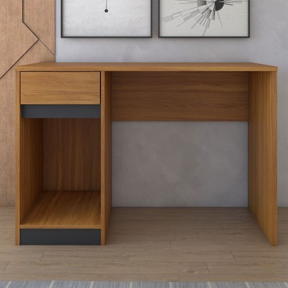 Mesa Escrivaninha Loft 1 Porta 1 Gaveta Amêndola Touch/Grafito - Panorama Móveis