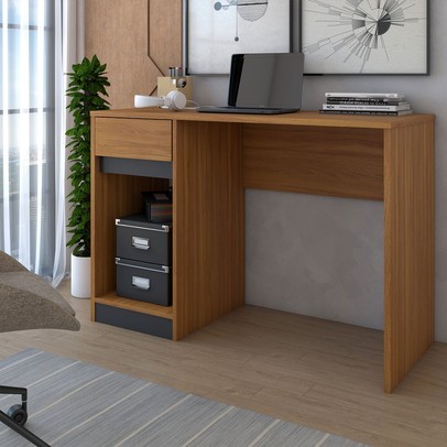 Mesa Escrivaninha Loft 1 Porta 1 Gaveta Amêndola Touch/Grafito - Panorama Móveis