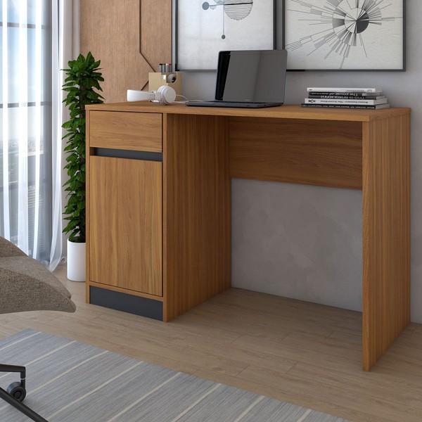 Mesa Escrivaninha Loft 1 Porta 1 Gaveta Amêndola Touch/Grafito - Panorama Móveis