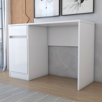 Mesa Escrivaninha Loft 1 Porta 1 Gaveta Branco - Panorama Móveis