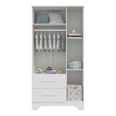 Guarda-Roupa de Bebê Popy Retrô 3 Portas 2 Gavetas 100% Mdf Branco Brilho - Móveis Peroba