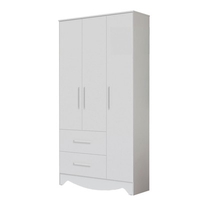 Guarda-Roupa de Bebê Popy Retrô 3 Portas 2 Gavetas 100% Mdf Branco Brilho - Móveis Peroba