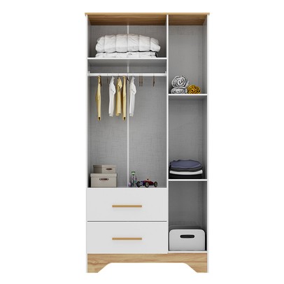 Guarda-Roupa de Bebê Popy Retrô 3 Portas 2 Gavetas 100% Mdf Branco Brilho/Amêndoa - Móveis Peroba