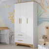Guarda-Roupa de Bebê Popy Retrô 3 Portas 2 Gavetas 100% Mdf Branco Brilho/Amêndoa - Móveis Peroba
