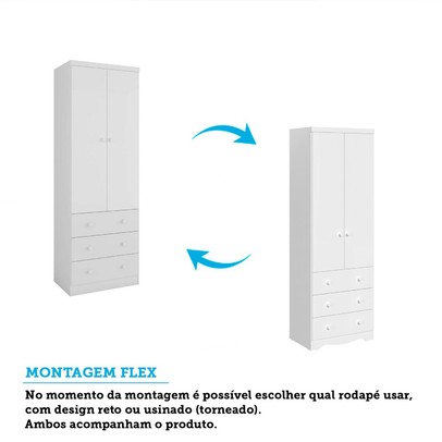 Guarda-Roupa de Bebê Smim New 2 Portas 3 Gavetas 100% Mdf Branco Brilho - Móveis Peroba